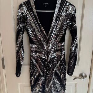 Express Glam Black and Silver Sequin Dress